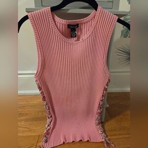 Y2K Pink Ribbed Tank with Braided Side Detail